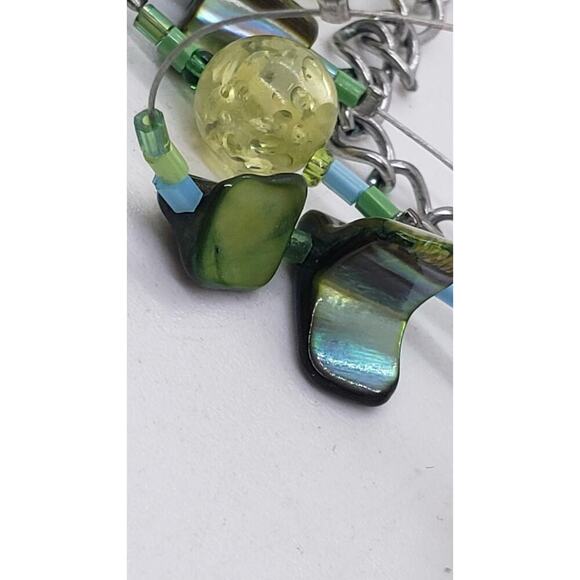 Vintage Beaded Necklace Multi2 Strand Lucite Glass Shell Jewelry RARE Green - Picture 7 of 12